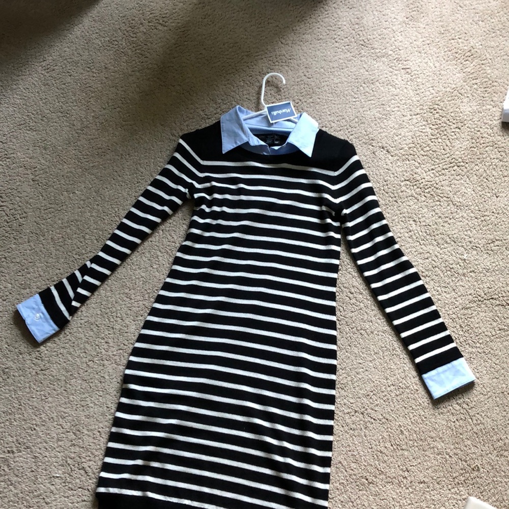 Striped collared sweater dress